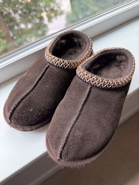 UGG Dark Brown Suede Slip-On Mule with Braided Trim